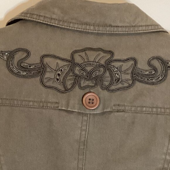 Dex Women's Army Style Jacket Size M Pockets Floral Lining Embroidery Detail - Picture 7 of 9